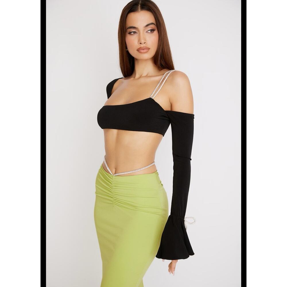 House of CB‎ June Black Crystal Trim Bandeau Top Small - Picture 2 of 16